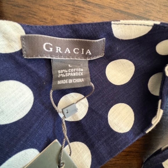 Gracia fit and flare navy and white polka dot dress crinoline skirt lined size L - Picture 16 of 16